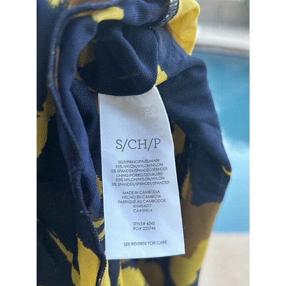 CAbi Midnight Dress Navy Blue Yellow Floral Mesh Ruffle Midi Maxi Size S 4242 CL - Picture 3 of 5